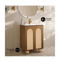 Swiss Madison Plaisir Ii 24" Freestanding Bathroom Vanity in Brown Oak with Sink Top