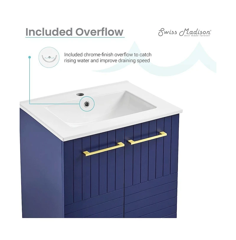Swiss Madison Annecy 24" Freestanding Bathroom Vanity in Granger Blue with Sink Top