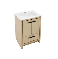 Swiss Madison Virage 24 in. Brown Oak Bathroom Vanity With White, 3-Hole Ceramic Sink Top