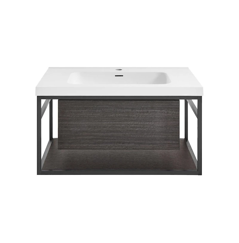 Swiss Madison Claire 30" Wall-Mounted Bathroom Vanity in Black Oak with Sink Top