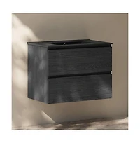 Swiss Madison 30" Wall-Mounted Bathroom Vanity in Black Oak, Black 3-Hole Widespread Sink Top