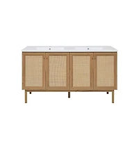 Swiss Madison Classe 60" Freestanding Bathroom Vanity in Golden Oak with Double Basin Sink Top