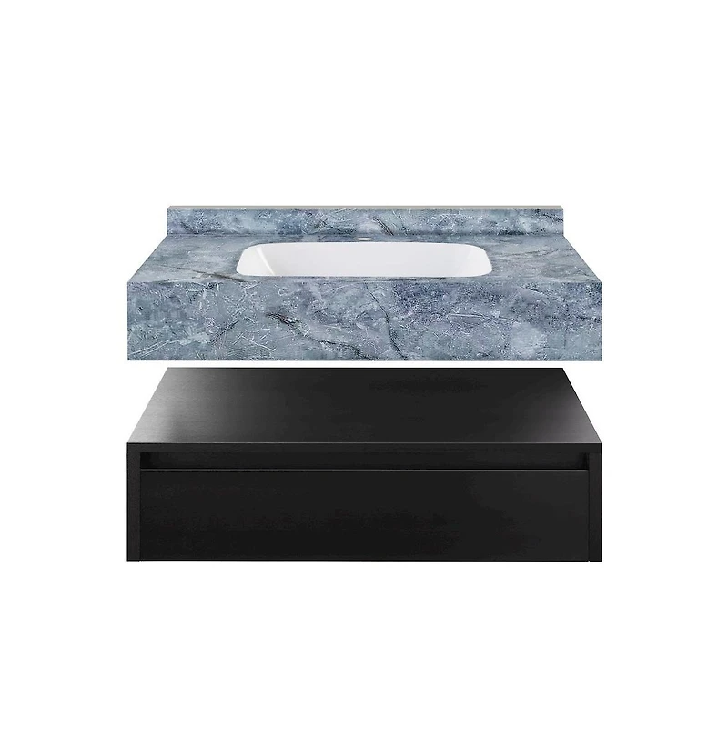 Swiss Madison Avancer 36" Wall-Mounted Bathroom Vanity in Black Oak with Blue Celeste Sink Top