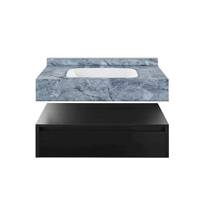 Swiss Madison Avancer 36" Wall-Mounted Bathroom Vanity in Black Oak with Blue Celeste Sink Top