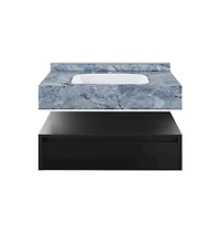 Swiss Madison Avancer 36" Wall-Mounted Bathroom Vanity in Black Oak with Blue Celeste Sink Top