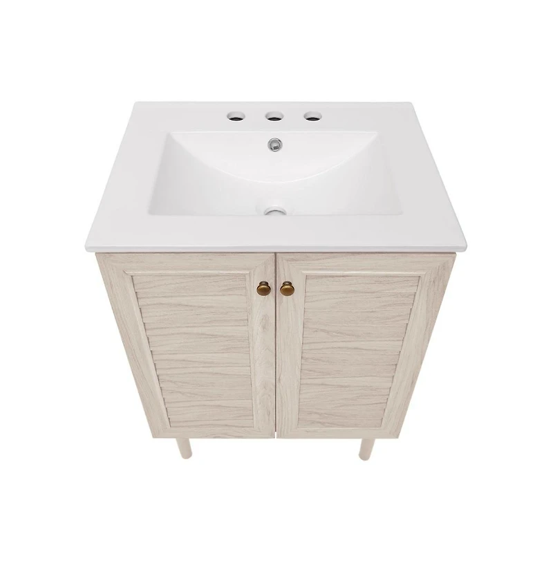 Swiss Madison 24" Freestanding Bathroom Vanity in White Oak with 3-Hole Widespread Sink Top