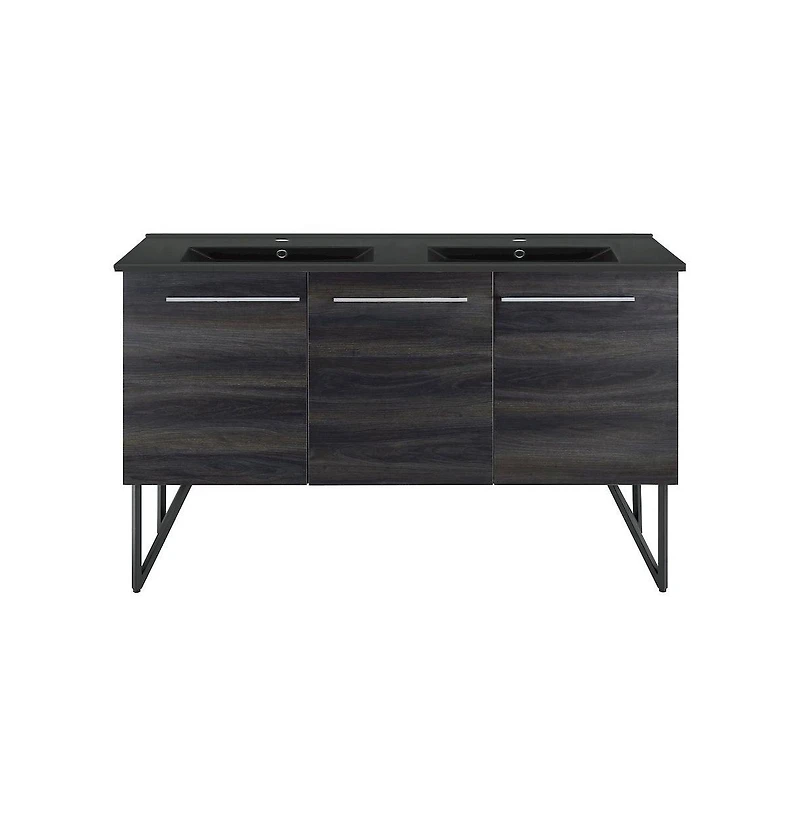 Swiss Madison 60 in. Black Walnut, Double Basin Bathroom Vanity, Artificial Stone Sink Top