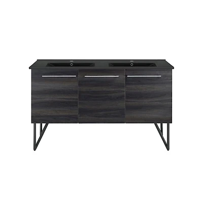 Swiss Madison 60 in. Black Walnut, Double Basin Bathroom Vanity, Artificial Stone Sink Top