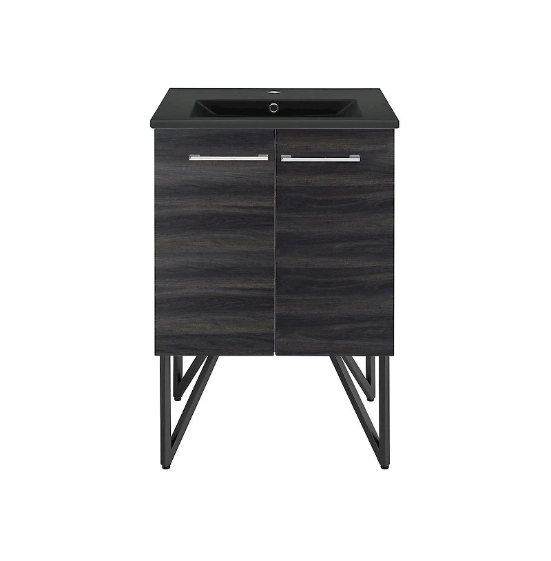 Swiss Madison Annecy 24 in. Black Walnut Bathroom Vanity With Black Ceramic Sink Top