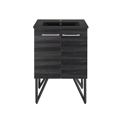 Swiss Madison Annecy 24 in. Black Walnut Bathroom Vanity With Black Ceramic Sink Top