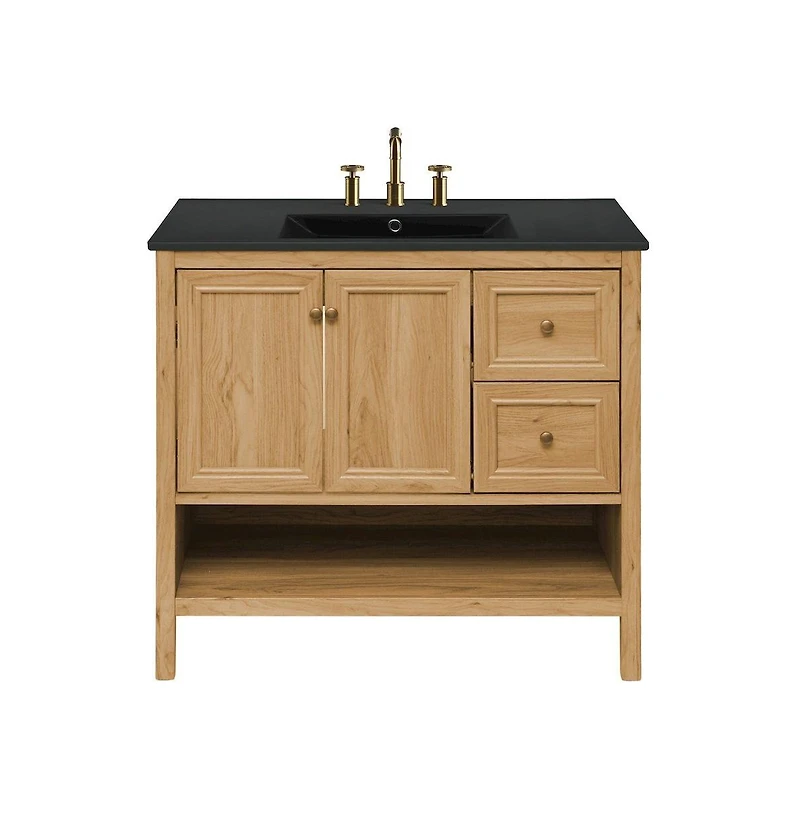 Swiss Madison 36" Freestanding Bathroom Vanity in Golden Oak, Black 3-Hole Widespread Sink Top