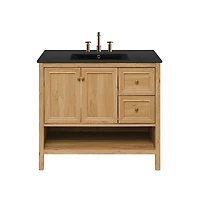 Swiss Madison 36" Freestanding Bathroom Vanity in Golden Oak, Black 3-Hole Widespread Sink Top