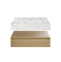 Swiss Madison 36" Wall-Mounted Bathroom Vanity in Natural Oak with White Marble Sink Top