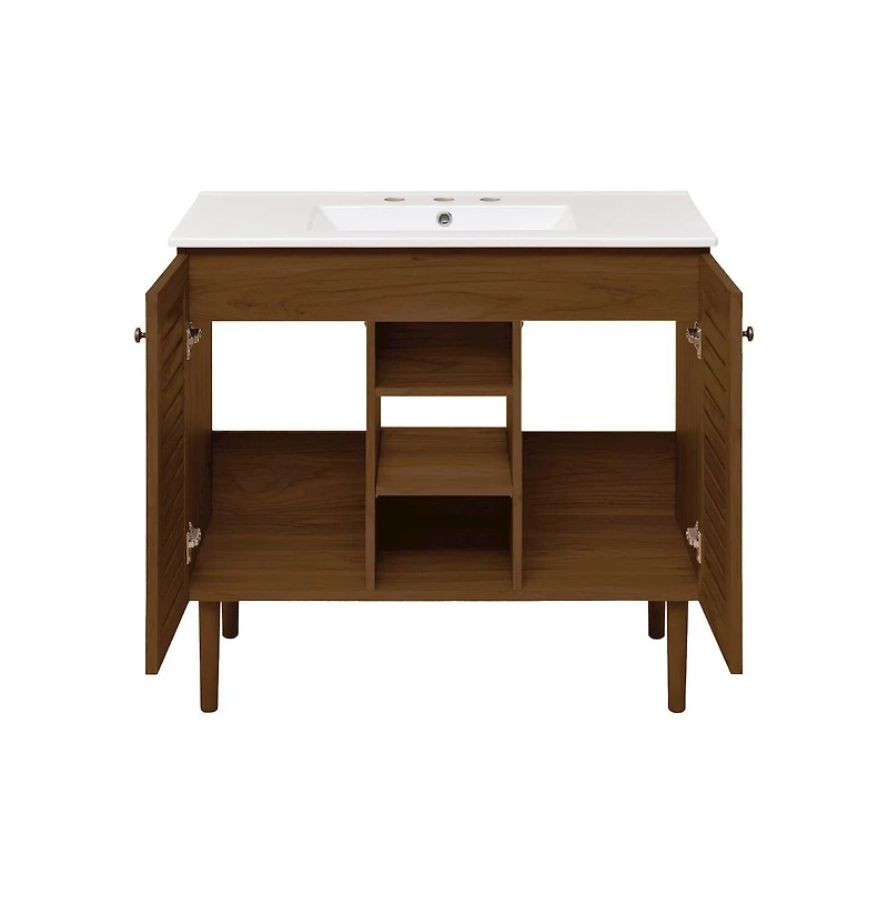Swiss Madison 36" Freestanding Bathroom Vanity in Brown Oak with 3-Hole Widespread Sink Top