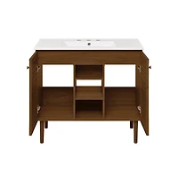Swiss Madison 36" Freestanding Bathroom Vanity in Brown Oak with 3-Hole Widespread Sink Top