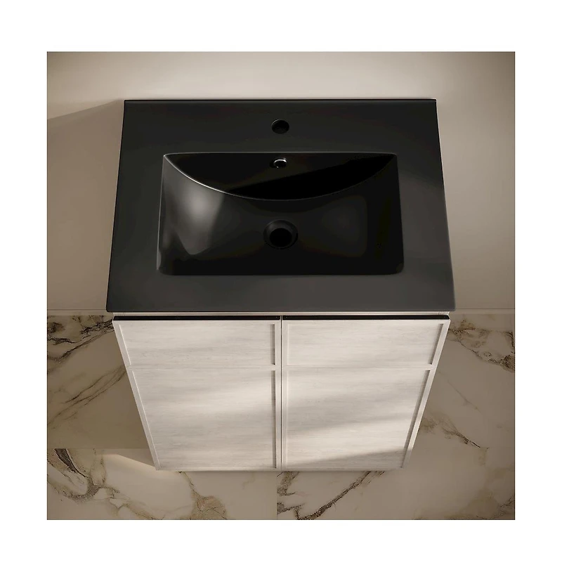Swiss Madison St. Tropez 24" Freestanding Bathroom Vanity in White Oak with Black Sink Top