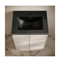 Swiss Madison St. Tropez 24" Freestanding Bathroom Vanity in White Oak with Black Sink Top
