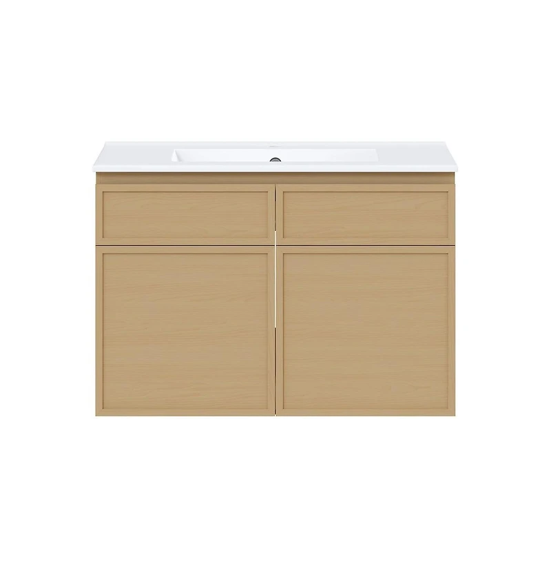 Swiss Madison St. Tropez 30" Wall-Mounted Bathroom Vanity in Natural Oak with Sink Top