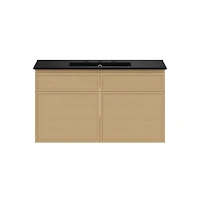 Swiss Madison 36" Wall-Mounted Bathroom Vanity, Natural Oak, Black 3-Hole Widespread Sink Top