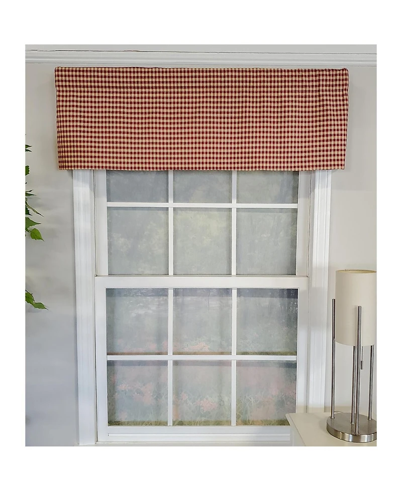 Rlf Home Rusty Check Tailored 100% Cotton with Fully Lined 3" Rod Pocket Valnance for Windows 50" x 14" Red