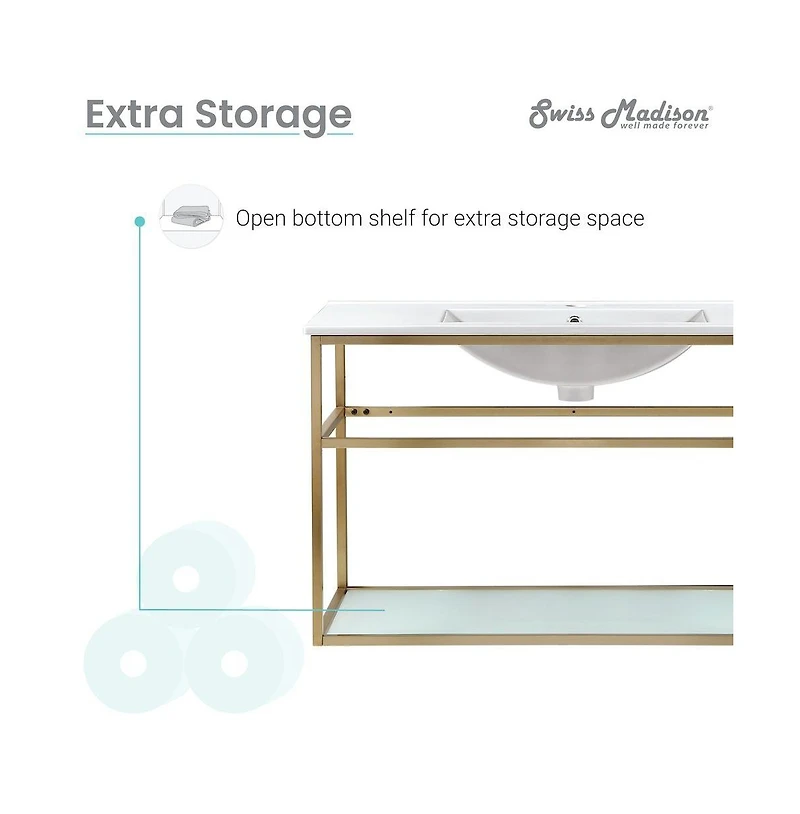 Swiss MadisonPierre 36 Single, Open Shelf, Gold Metal Frame Bathroom Vanity