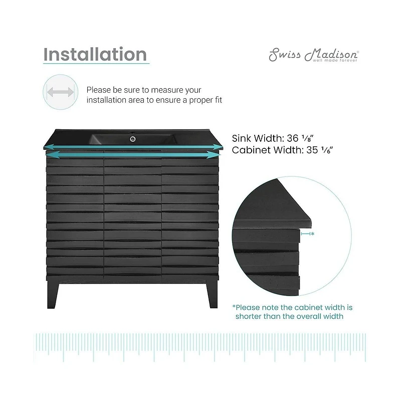 Swiss Madison Cascade 36 in. Black Oak Bathroom Vanity With Black Ceramic Sink Top