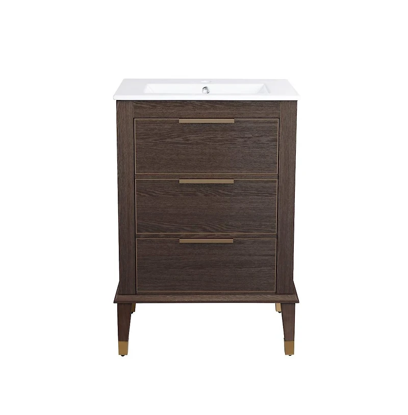Swiss MadisonHugo 24" Freestanding Bathroom Vanity in Brown Oak with Sink Top