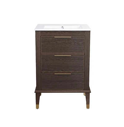 Swiss MadisonHugo 24" Freestanding Bathroom Vanity in Brown Oak with Sink Top