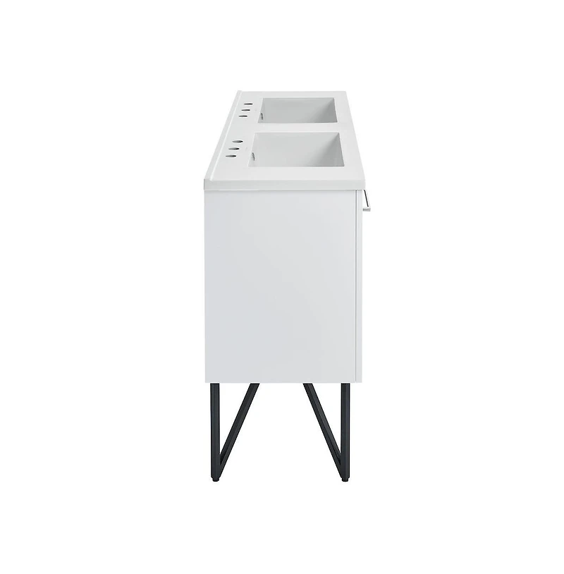 Swiss Madison60 in. White, Double Basin Bathroom Vanity, White, 3-Hole Sink Top