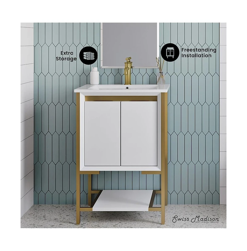 Swiss Madison Marseille 24" Bathroom Vanity in White and Brushed Gold