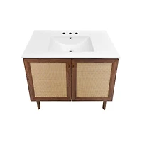 Swiss Madison 36" Freestanding Bathroom Vanity in Brown Oak with 3-Hole Widespread Sink Top