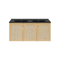 Swiss Madison 48" Wall-Mounted Bathroom Vanity in Natural Oak with Double Basin Sink Top