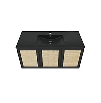 Classe 48" Wall-Mounted Bathroom Vanity in Black Oak with Black Sink Top