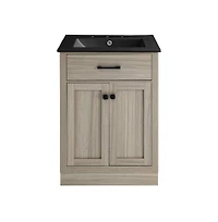 Swiss Madison Burdon 24 in. Brown Oak Bathroom Vanity With Black, 3-Hole Ceramic Sink Top