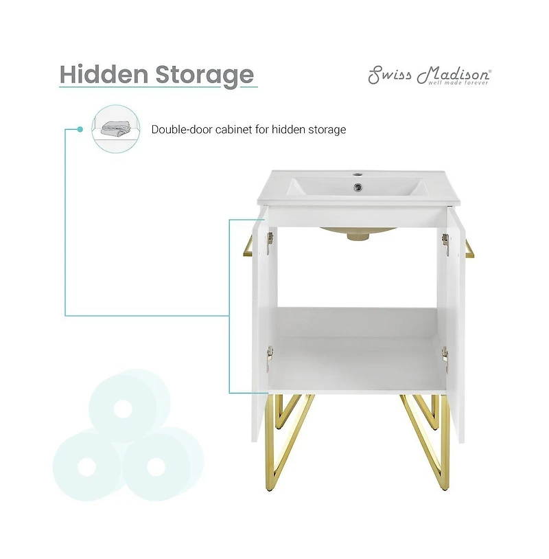 Swiss Madison Annecy 24" Freestanding Bathroom Vanity in Galaxy White with Sink Top