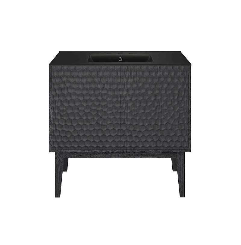 Swiss Madison 36" Freestanding Bathroom Vanity in Black Oak, Black 3-Hole Widespread Sink Top