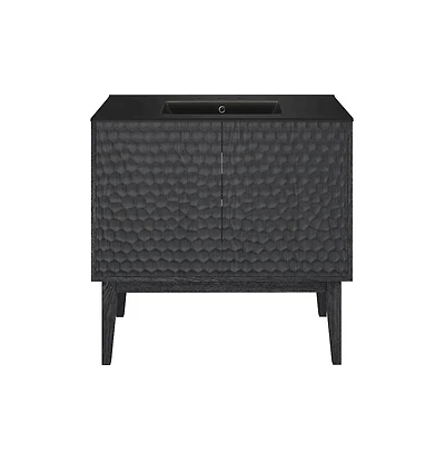 Swiss Madison 36" Freestanding Bathroom Vanity in Black Oak, Black 3-Hole Widespread Sink Top