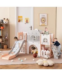 All-in-1 Toddler Slide Playset Playground with Tunnel and Ladder and Basketball