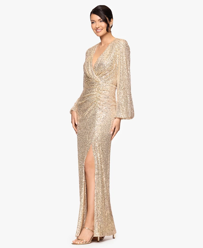 Betsy & Adam Women's V-Neck Long Bell Sleeve Dress