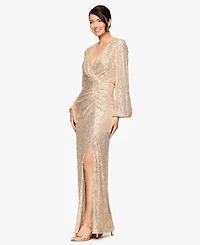 Betsy & Adam Women's V-Neck Long Bell Sleeve Dress