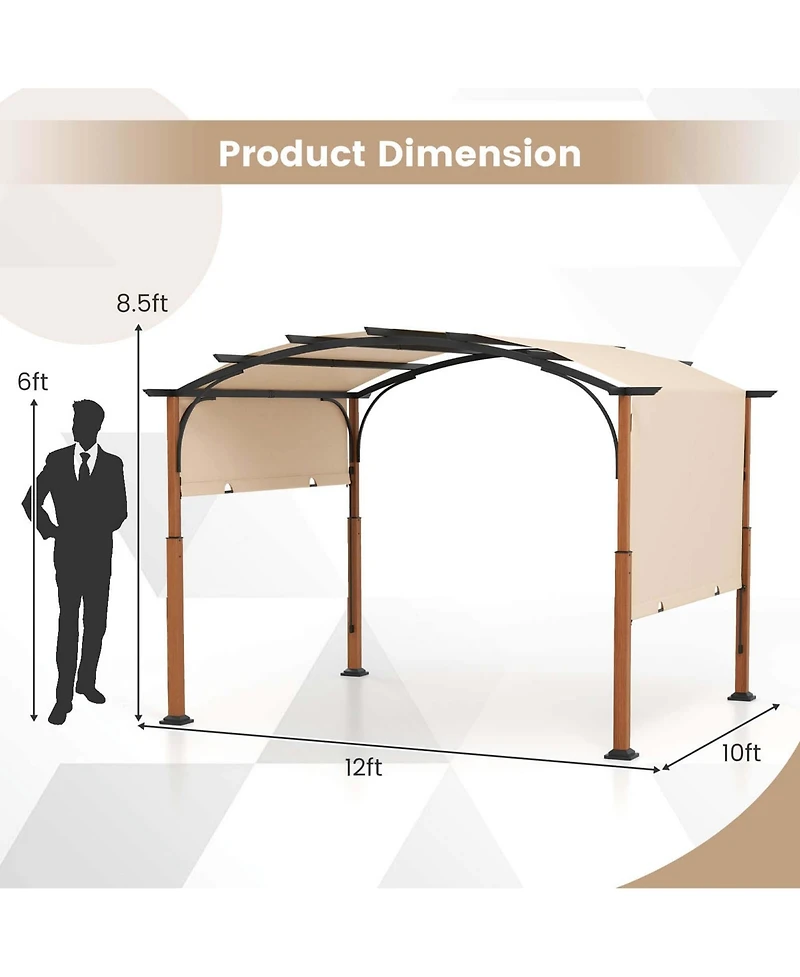 10 x 12 Ft Outdoor Retractable Pergola with Retractable Canopy Wood Looking Posts