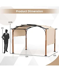 10 x 12 Ft Outdoor Retractable Pergola with Retractable Canopy Wood Looking Posts