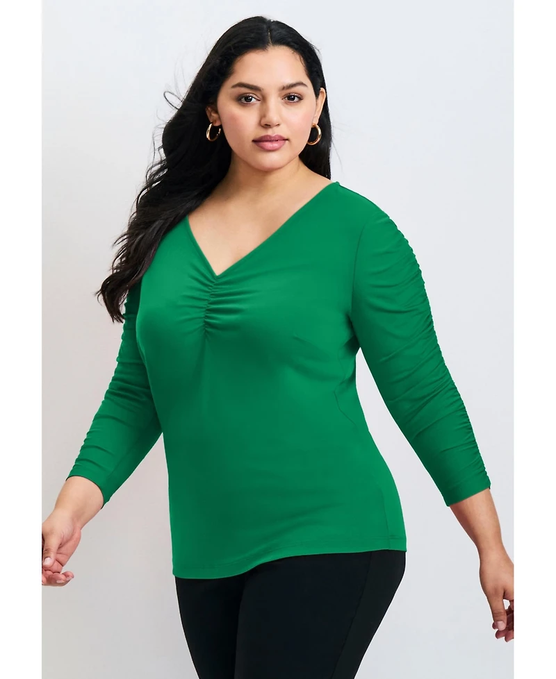 Avenue Women's Naomi V Neck Gathered Sleeve Top