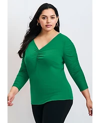 Avenue Women's Naomi V Neck Gathered Sleeve Top