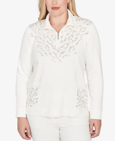 Alfred Dunner Petite Vienna Metallic Studded Animal Pattern Top