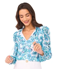 CeCe Women's Smocked Cuff Ruffle Long-Sleeve Blouse