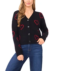 CeCe Women's V-Neck Heart Jacquard Cardigan Sweater