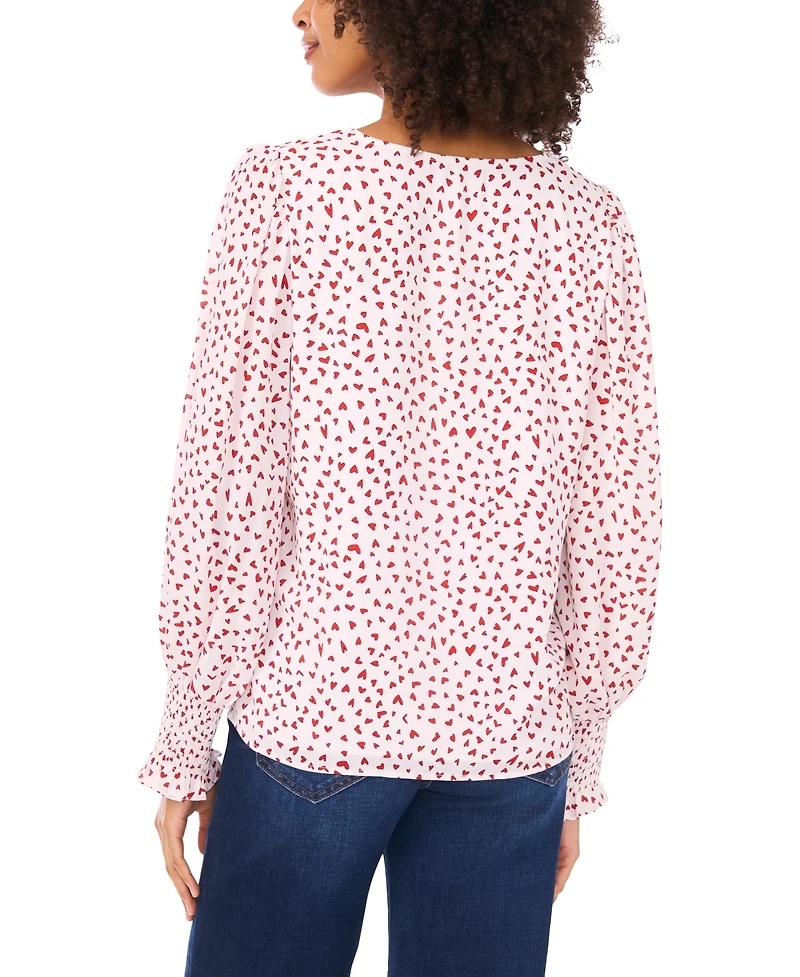 CeCe Women's V-neck Smocked Cuff Top