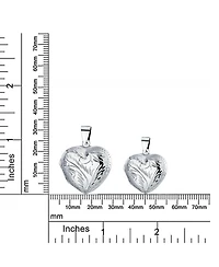 Bling Jewelry Simple Plain Keepsake Domed Puff carved Leaf Heart Shaped Photo Locket Holds Photos Pictures Silver Necklace Pendant Large
