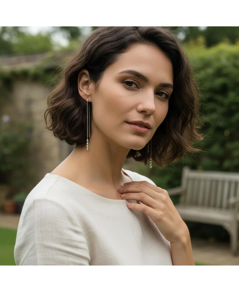 Bling Jewelry Set of 2 Minimalist Long Chain Wire Hook Dangle Earrings 3 Pearls 4 Bead Balls Sterling Silver